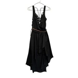 Hollywould Black Strappy High-Low Asymmetrical Dress w/ Belt M Grunge Emo